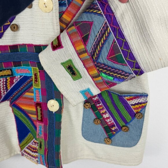 Parsley & Sage Novelty Small Multicolor Mixed Media Cotton Jacket Patchwork GUC - Picture 6 of 12